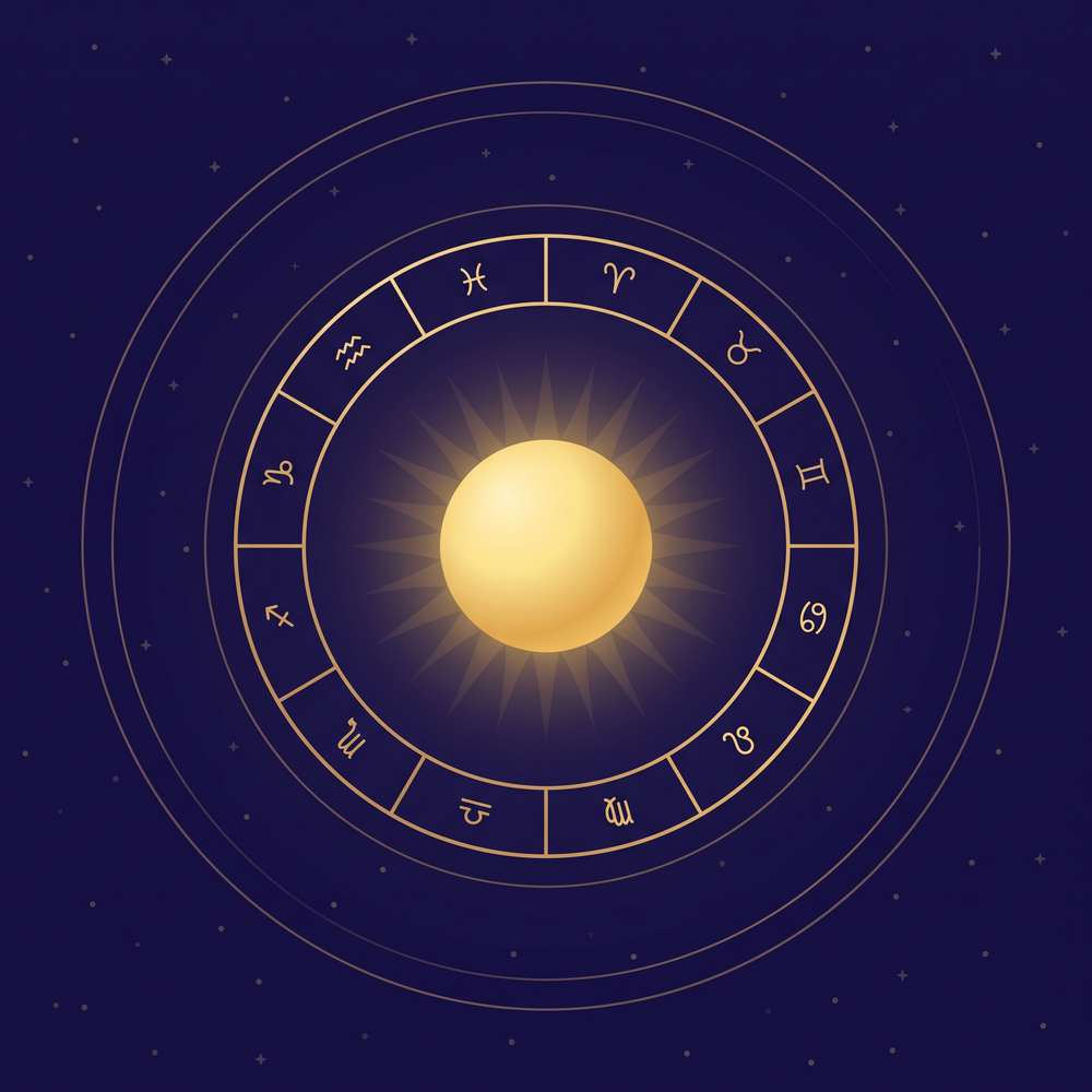Sol dorado en anillo zodiacal — Revolución Solar
