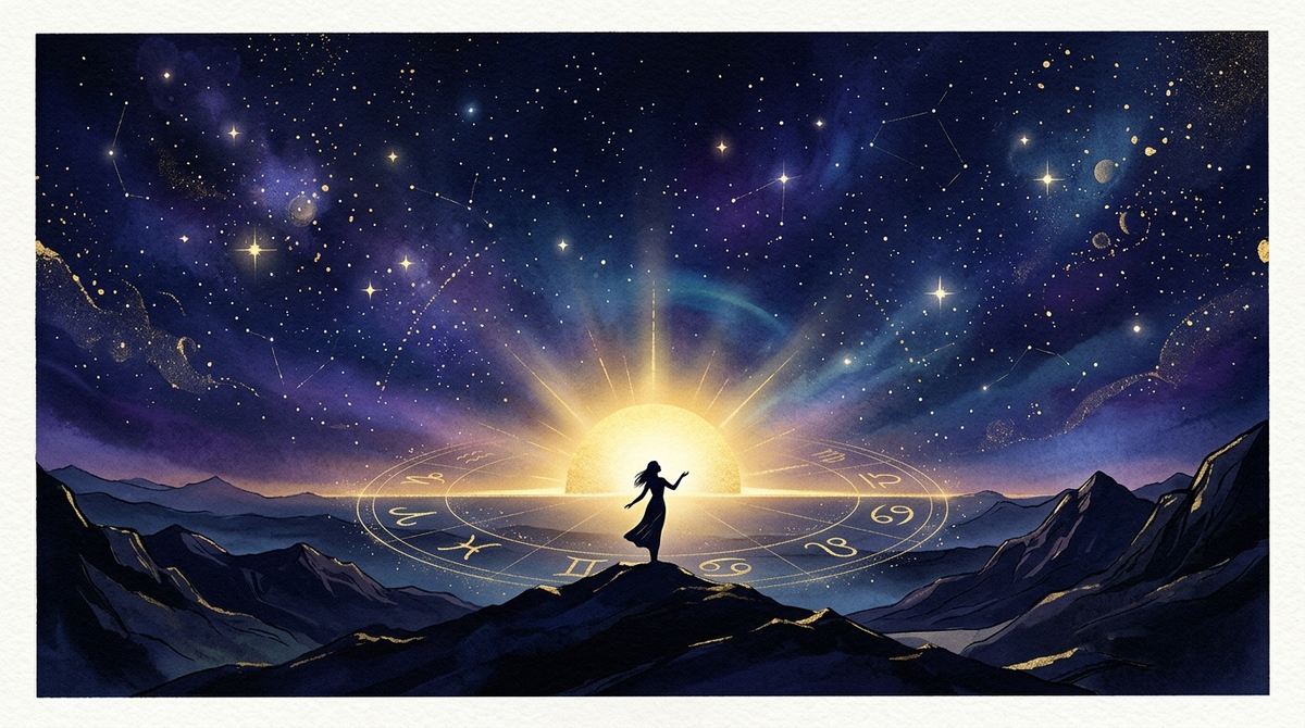Sol naciente sobre el horizonte con anillo zodiacal