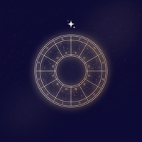 Carta astral natal — rueda zodiacal dorada sobre cielo cósmico índigo, Club Astral