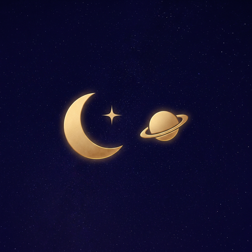Encuentro 1:1 — luna y planeta sobre cielo cósmico índigo, Club Astral