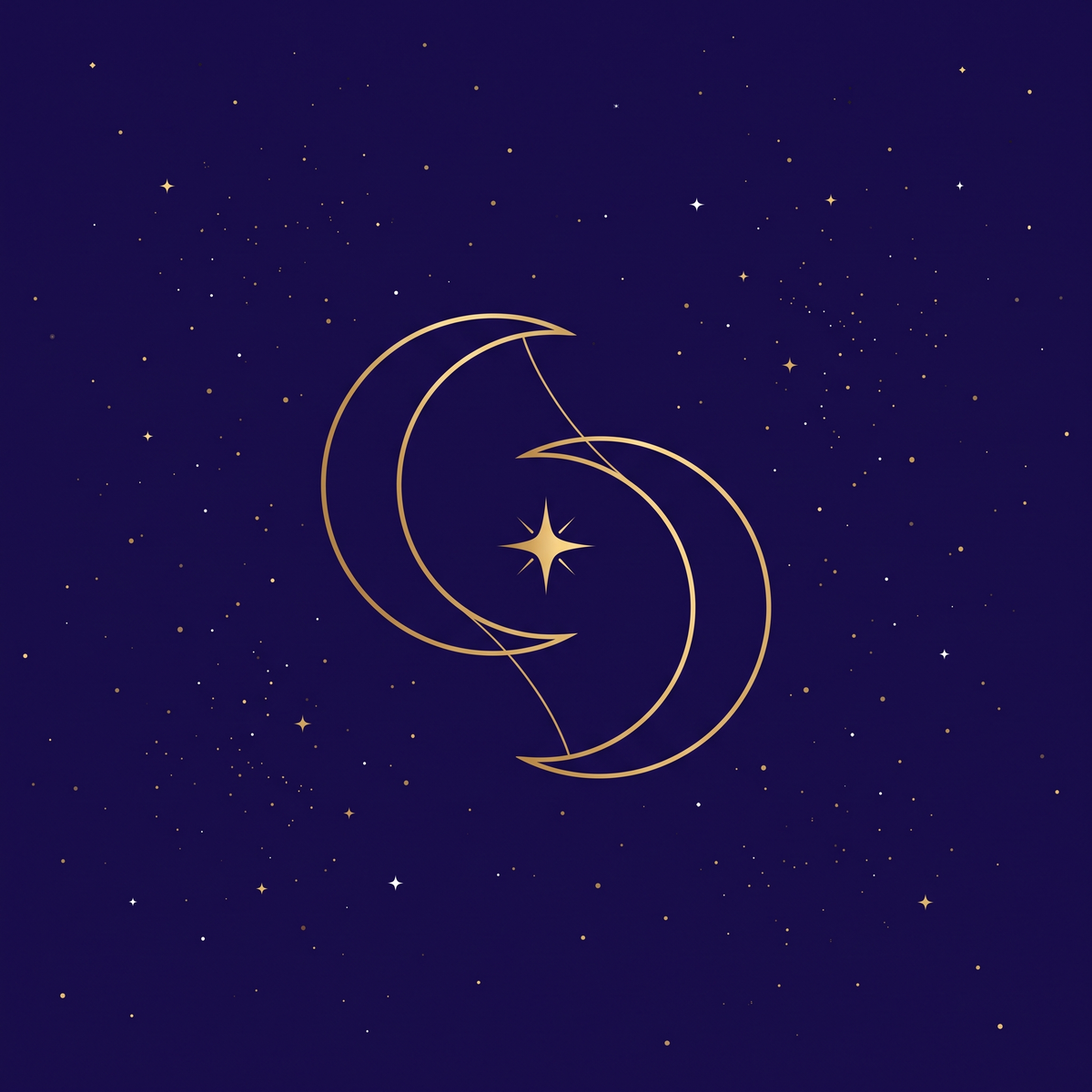 Lectura de Compatibilidad — dos lunas doradas entrelazadas sobre cielo índigo, Club Astral