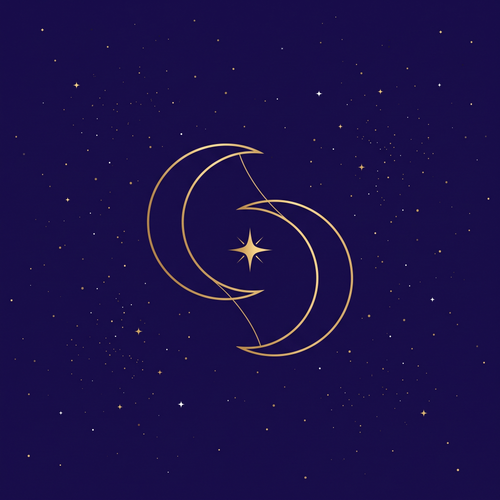 Lectura de Compatibilidad — dos lunas doradas entrelazadas sobre cielo índigo, Club Astral