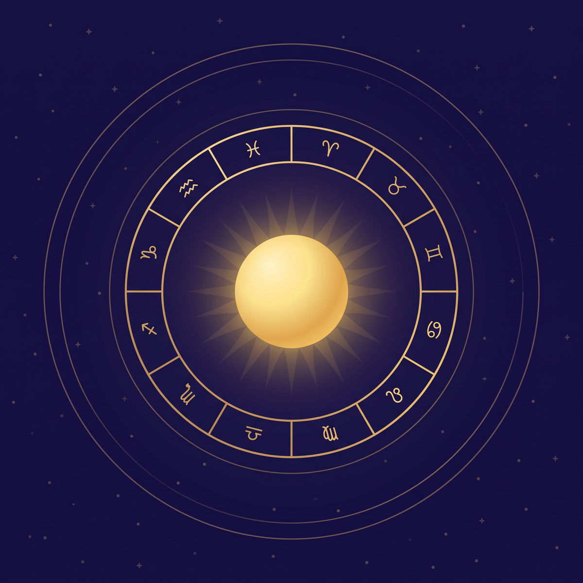 Sol dorado en anillo zodiacal — Revolución Solar