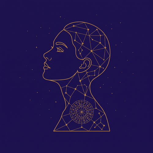 Perfil con constelaciones y carta natal en oro — Carta Astral